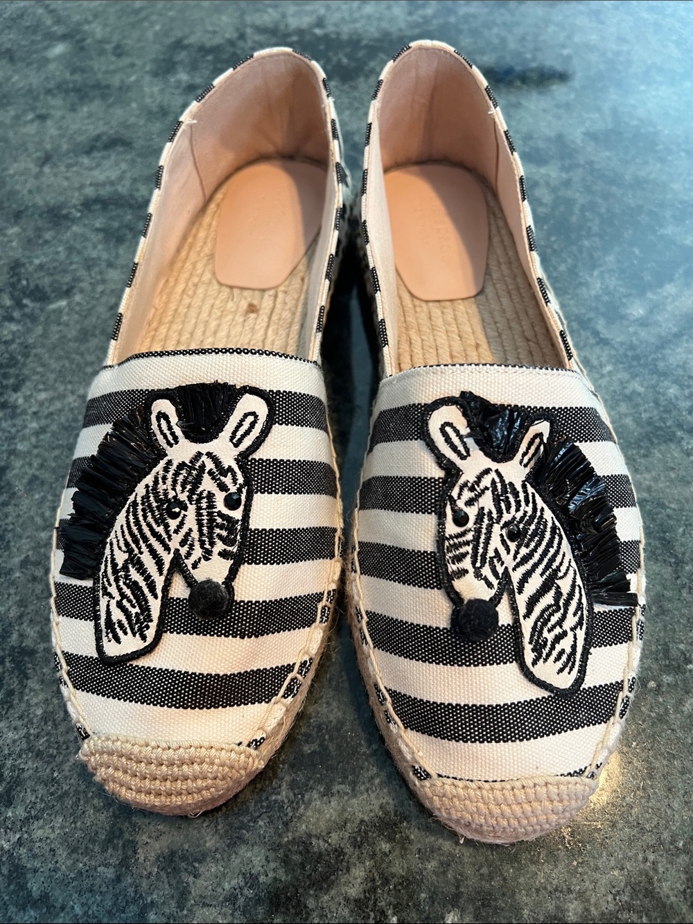 kate spade Black & White Striped Zebra Espadrilles